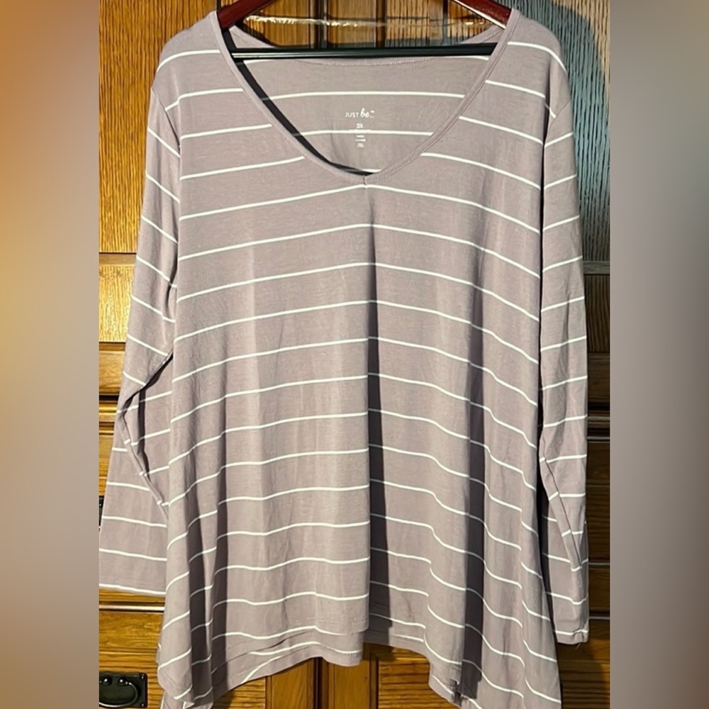 Just Be Striped Knit Tee Asymmetrical Hem Tunic Basic Layer Cozy Curvy Plus Size